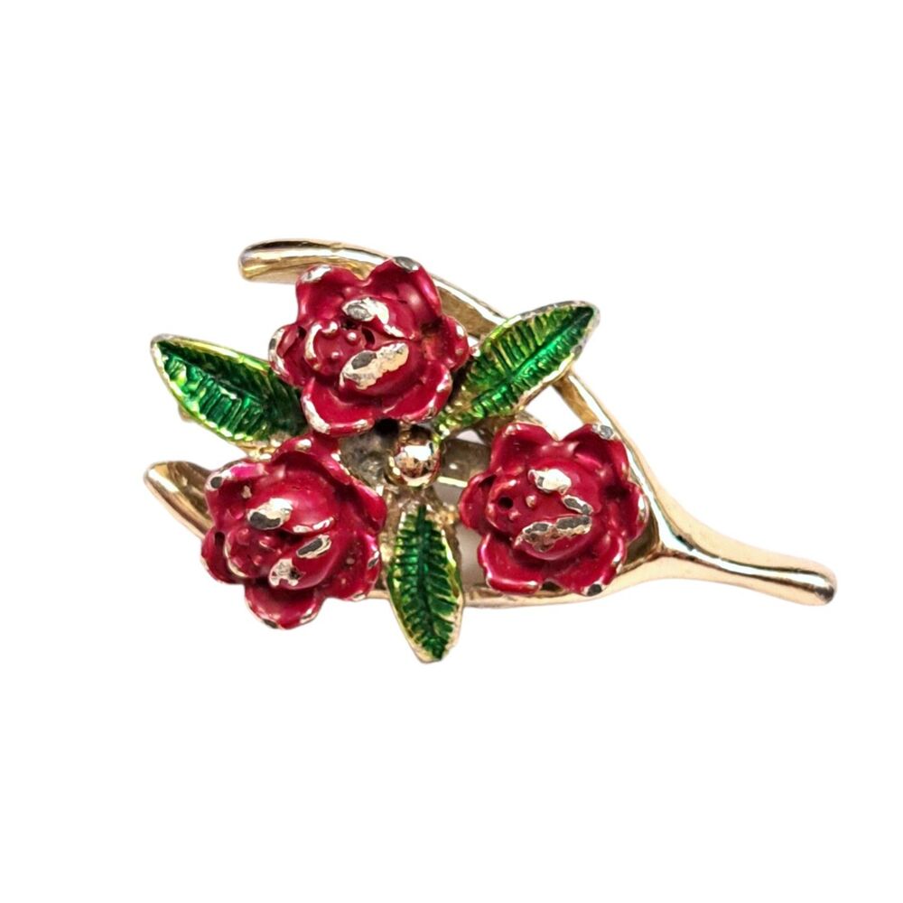 Vintage Gerrys Brooch Enamel Flower Bouquet Roses Gold Tone Small